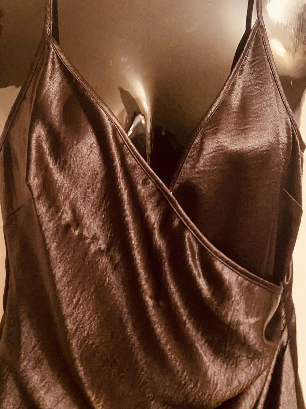 BCBG Black Satin Midi Wrap Dress - Picture 4 of 8